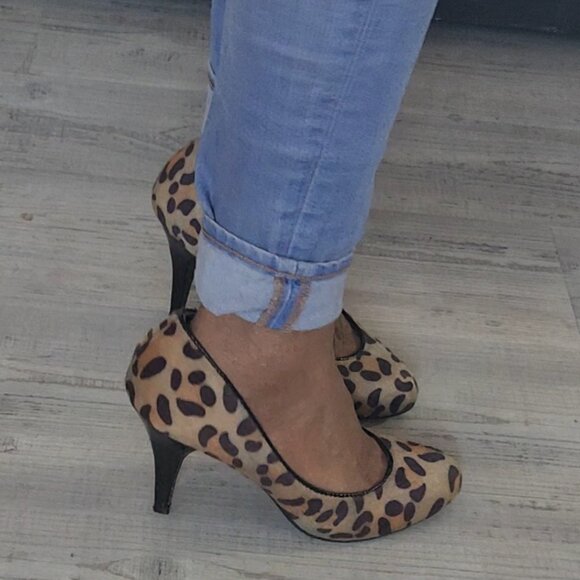 Fergalicious Leopard Fur Heels Size 8 - Picture 1 of 7